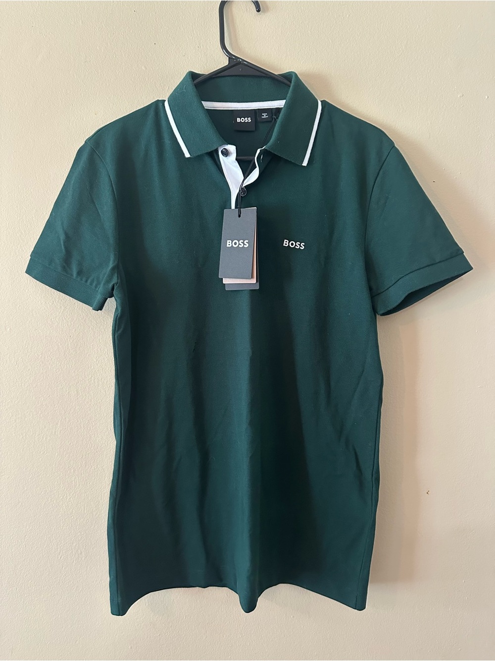 NWT BOSS Firenze 33 Green Polo with White Trim, Sz S